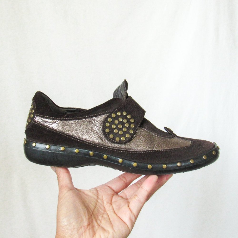 STUART WEITZMAN Metallic Suede Leather Sneakers Brown Suede Studded~MSRP $375 - Picture 2 of 15